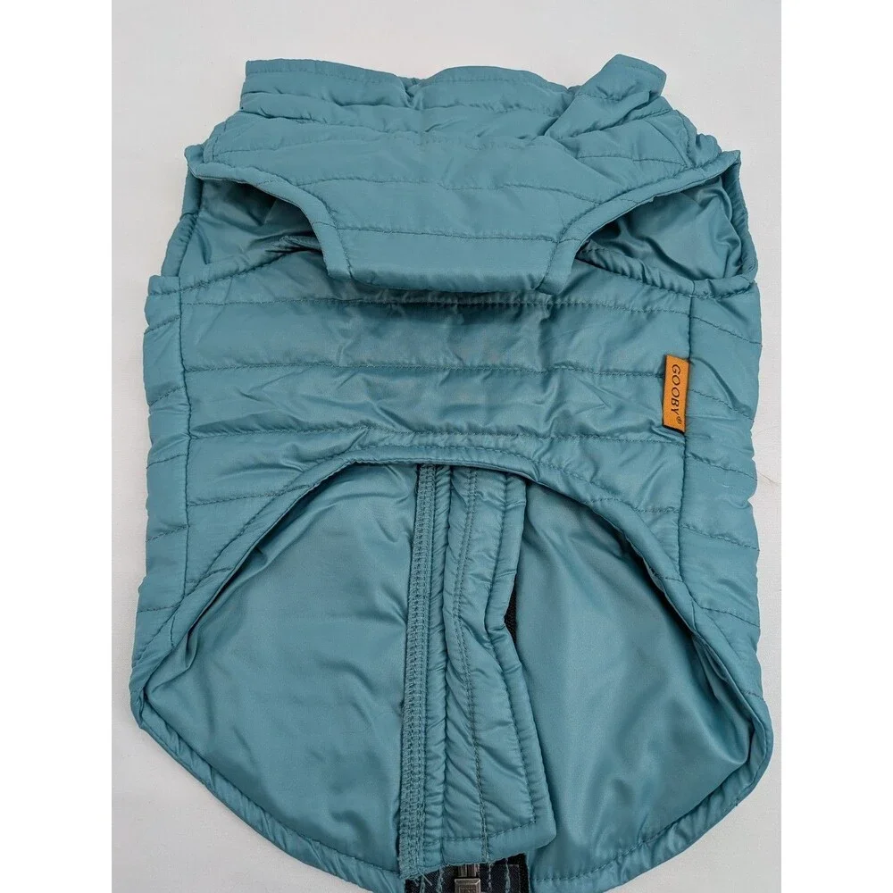 Gooby Pet Turquoise Puffer Vest Dog Coat Jacket Harness Compatible Size M Small